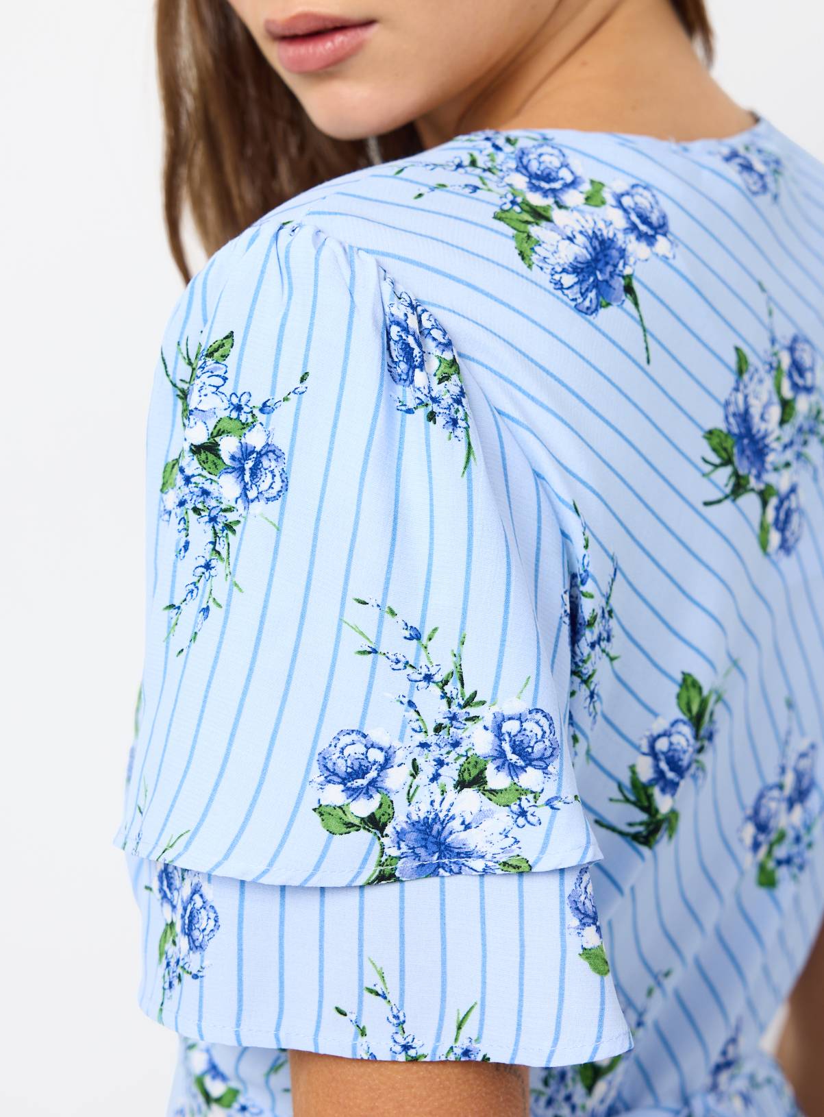Blue Stripe Floral Print Mini Tea Dress 16 - Image 3
